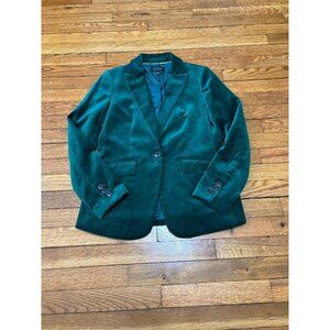 Talbots Womens Velvet Blazer Jacket Size 2 Emerald Green 1 Button Career Cotton